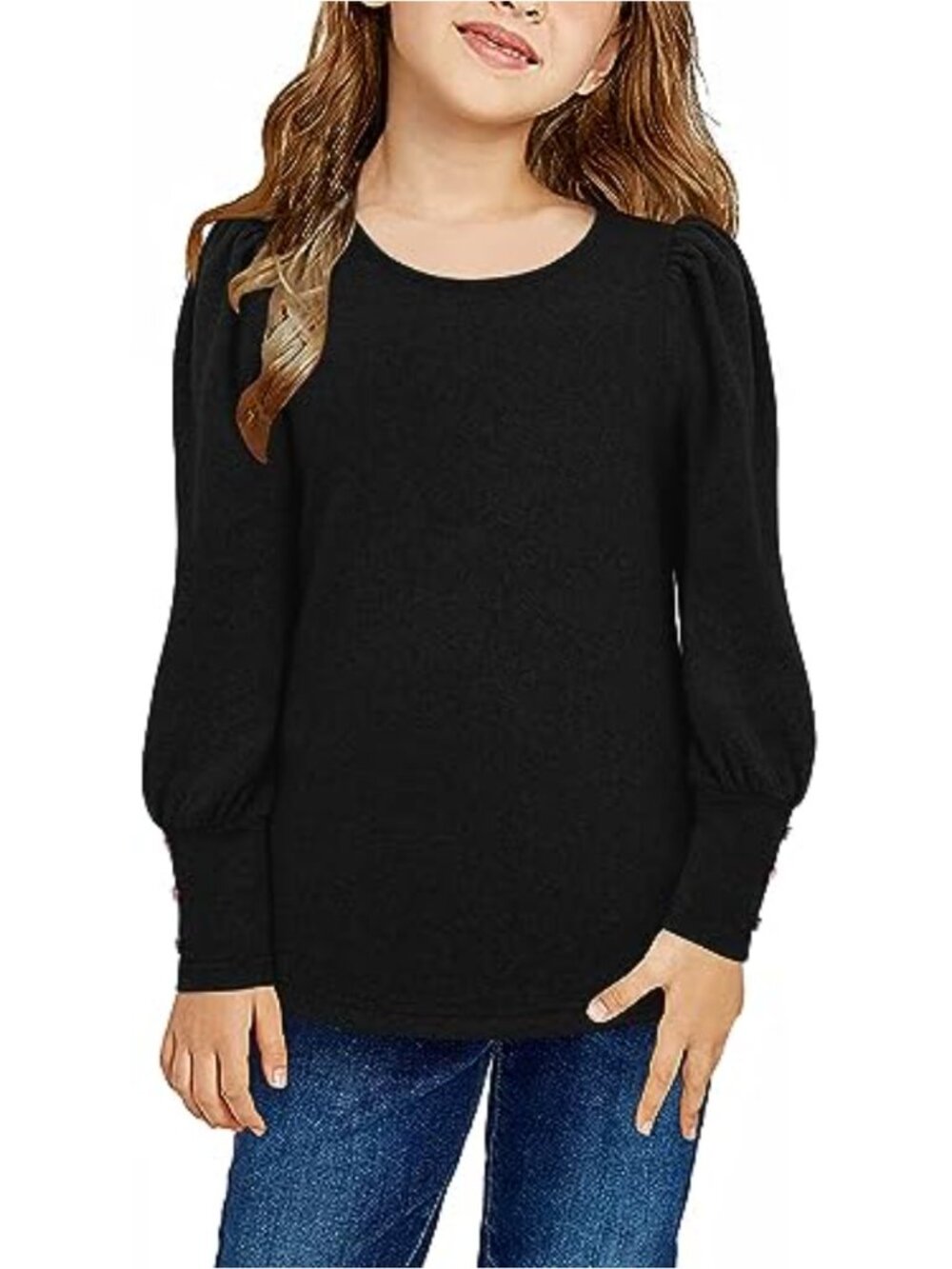 Girls Long Sleeve Tunic Top Blouse Casual Loose Fit Crew Neck